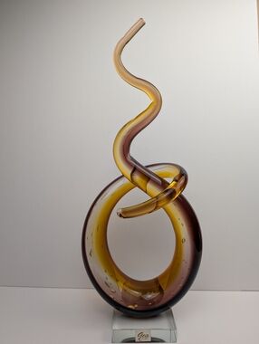 Amber Swirl Glass O Art Sculpture Vintage